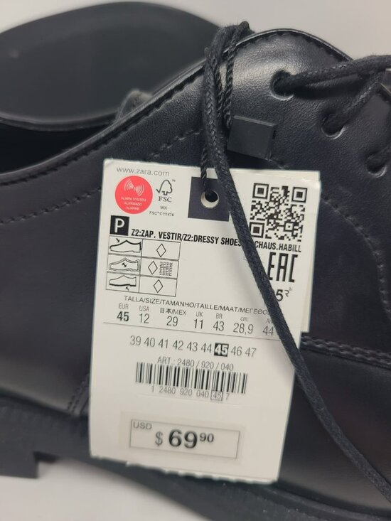Zara Black Leather Derby Shoes Size US 12 2480/920 main image 4
